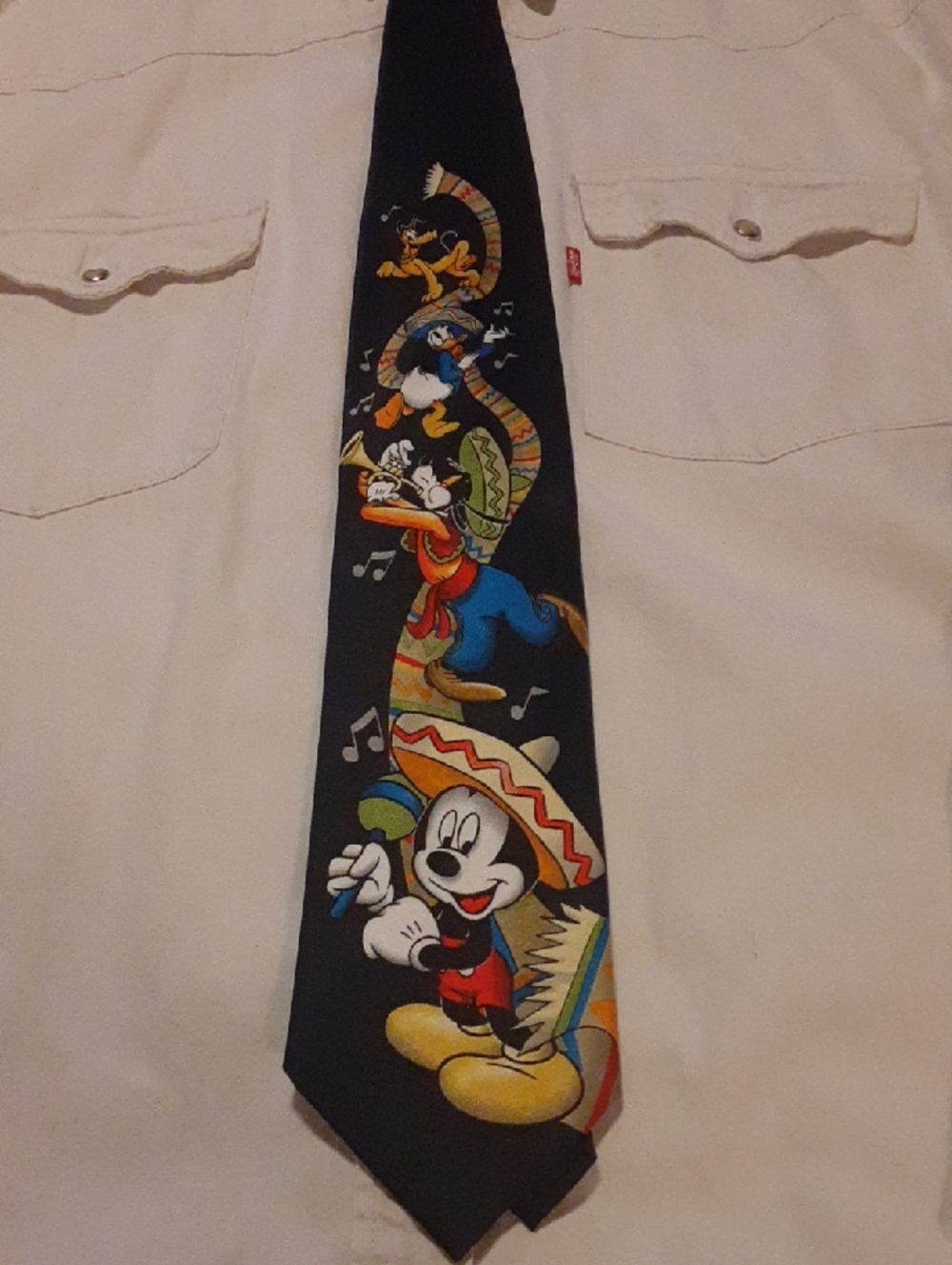 Mickey Mouse Black Novelty Tie with Colorful Character Print